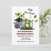 かわいいカエルが飛び跳ねる誕生日パーティー 招待状 (スタンド正面)