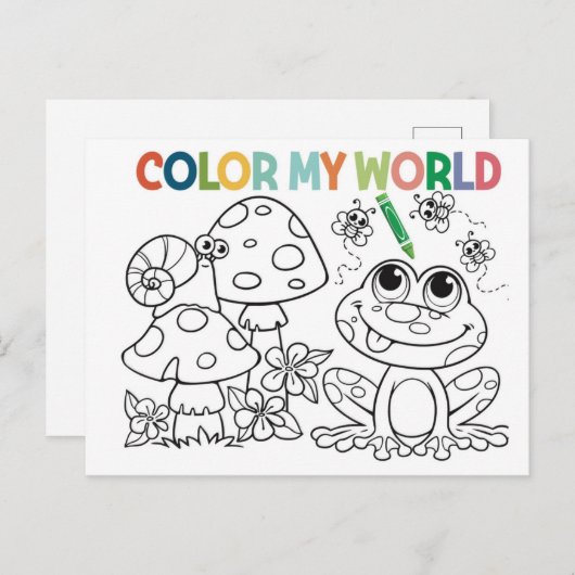 かわいいカエルとカタツムリのカラーリングページ ポストカード (正面/裏面)