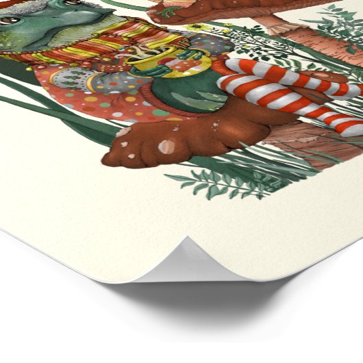 かわいいカエルとガマのクリスマス壁画 ポスター (角)