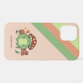 かわいいカエルとキノコの漫画 |名前 iPhoneケース (裏面横)