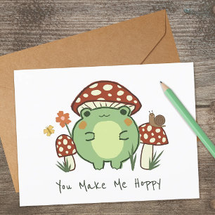 かわいいカエルとキノコ You Make Me Hoppy カード