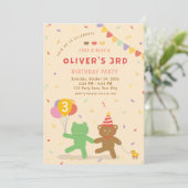 かわいいカエルとクマの誕生日パーティー招待状 招待状 (スタンド正面)