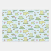 かわいいカエルとトンボの池のパターン ラッピングペーパーシート (正面3)