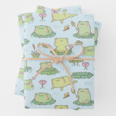 かわいいカエルとトンボの池のパターン ラッピングペーパーシート (インサイチュ)