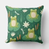 かわいいカエルとトンボイラストレーション枕 クッション (正面)