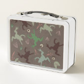 かわいいカエルとフローラグリーンブラウン柄 メタルランチボックス (裏面)