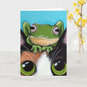 かわいいカエルと亀の子のグリーティングカード カード (黄色い花)