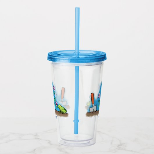 かわいいカエルと蜂の庭の漫画イラストレーション アクリルタンブラー (右)