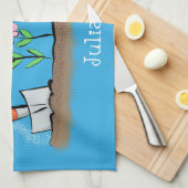 かわいいカエルと蜂の庭の漫画イラストレーション キッチンタオル (四つ折り)