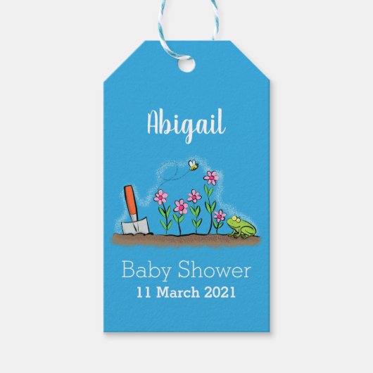 かわいいカエルと蜂の庭の漫画イラストレーション ギフトタグ (正面)