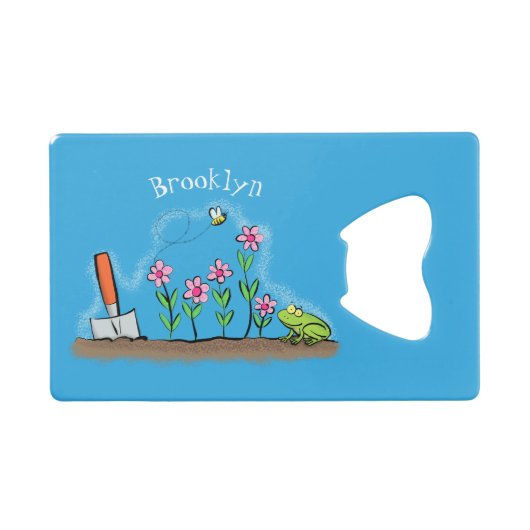 かわいいカエルと蜂の庭の漫画イラストレーション クレジットカード栓抜き (正面(横))