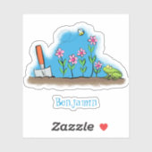 かわいいカエルと蜂の庭の漫画イラストレーション シール (シート)