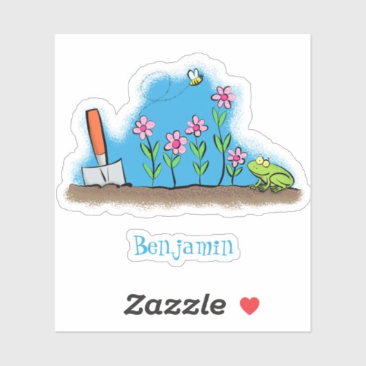 かわいいカエルと蜂の庭の漫画イラストレーション シール (シート)