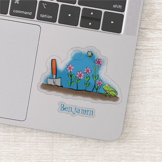 かわいいカエルと蜂の庭の漫画イラストレーション シール (詳細)