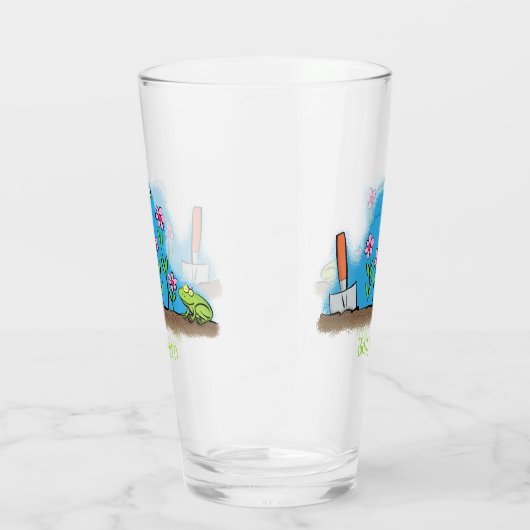 かわいいカエルと蜂の庭の漫画イラストレーション タンブラーグラス (右)