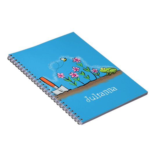 かわいいカエルと蜂の庭の漫画イラストレーション ノートブック (右側)