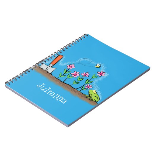 かわいいカエルと蜂の庭の漫画イラストレーション ノートブック (左側)