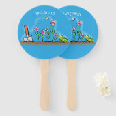 かわいいカエルと蜂の庭の漫画イラストレーション ハンドファン (正面&裏面)