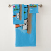 かわいいカエルと蜂の庭の漫画イラストレーション バスタオルセット (インサイチュ)