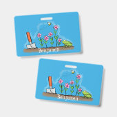 かわいいカエルと蜂の庭の漫画イラストレーション バッジ (表裏)