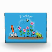 かわいいカエルと蜂の庭の漫画イラストレーション フォトブロック (正面)