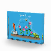 かわいいカエルと蜂の庭の漫画イラストレーション フォトブロック (右)