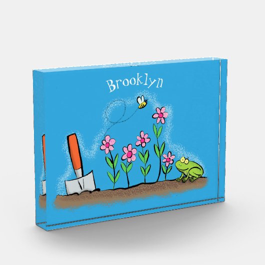 かわいいカエルと蜂の庭の漫画イラストレーション フォトブロック (左)