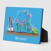 かわいいカエルと蜂の庭の漫画イラストレーション フォトプラーク (側面)