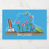 かわいいカエルと蜂の庭の漫画イラストレーション フードラベル (シングルラベル)