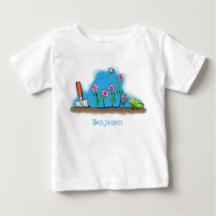 かわいいカエルと蜂の庭の漫画イラストレーション ベビーTシャツ