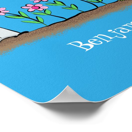 かわいいカエルと蜂の庭の漫画イラストレーション ポスター (角)