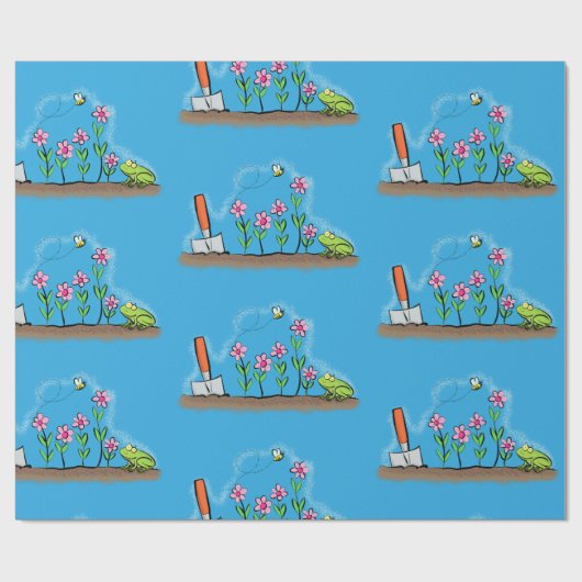 かわいいカエルと蜂の庭の漫画イラストレーション ラッピングペーパー (フラット)