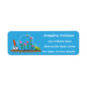 かわいいカエルと蜂の庭の漫画イラストレーション ラベル (正面)