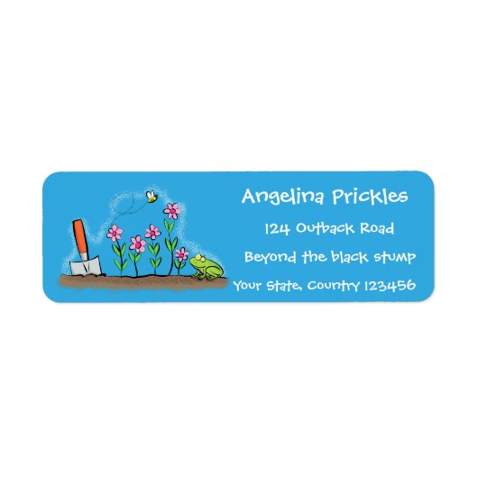 かわいいカエルと蜂の庭の漫画イラストレーション ラベル (正面)