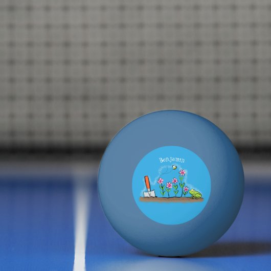 かわいいカエルと蜂の庭の漫画イラストレーション 卓球ボール (ネット)