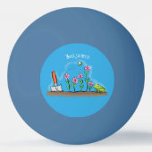 かわいいカエルと蜂の庭の漫画イラストレーション 卓球ボール (正面)