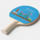 かわいいカエルと蜂の庭の漫画イラストレーション 卓球ラケット (正面アングル)