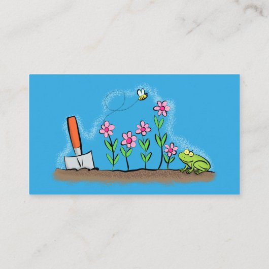 かわいいカエルと蜂の庭の漫画イラストレーション 名刺 (裏面)
