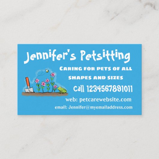 かわいいカエルと蜂の庭の漫画イラストレーション 名刺 (正面)