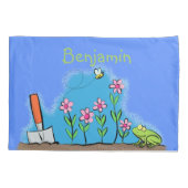 かわいいカエルと蜂の庭の漫画イラストレーション 枕カバー (裏面)