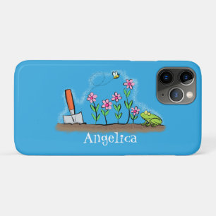 かわいいカエルと蜂の庭の漫画イラストレーション iPhone 11 PROケース