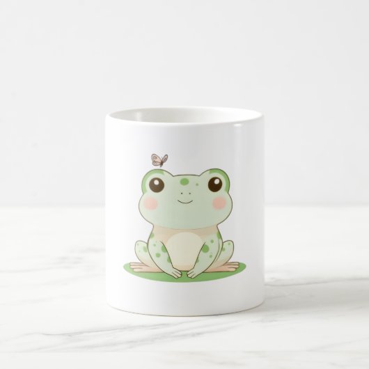 かわいいカエルと蝶のナチュラルデザイン コーヒーマグカップ (中央)