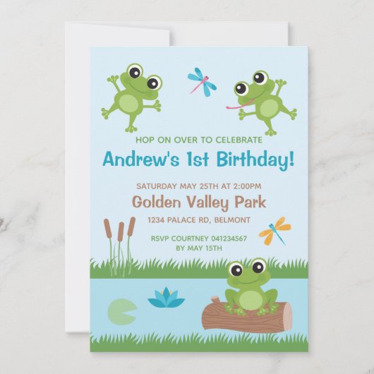 かわいいカエルのいる池のカスタマイズ招待状 招待状 (正面)