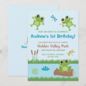 かわいいカエルのいる池のカスタマイズ招待状 招待状 (正面/裏面)