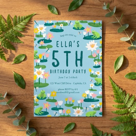 かわいいカエルのお誕生日パーティー カスタムリリーパッド 招待状
