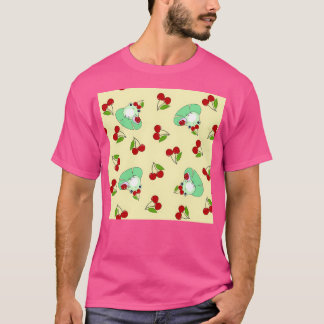 かわいいカエルのカタツムリとレモンイエローのさくらんぼ Tシャツ