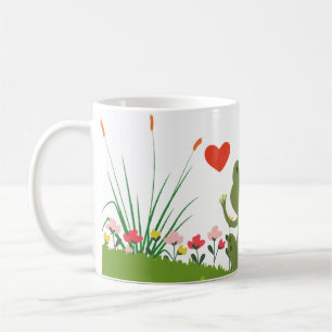 かわいいカエルのコーヒー/お茶のマグカップハートと花 コーヒーマグカップ