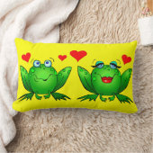 かわいいカエルのハートが明るく明るカラフルい ランバークッション (ブランケット)