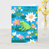 かわいいカエルのバレンタお洒落イおもしろい カード (黄色い花)