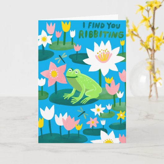 かわいいカエルのバレンタお洒落イおもしろい カード (黄色い花)